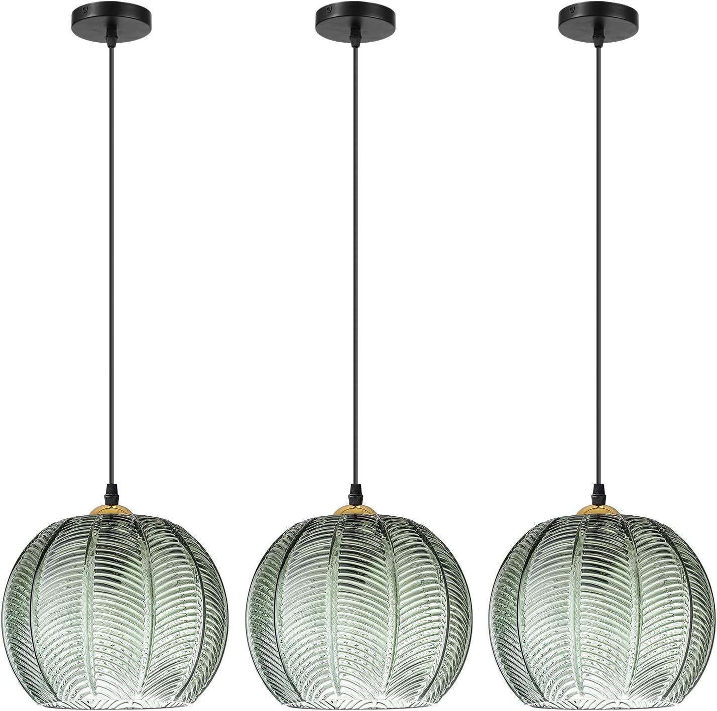 Zielona szklana lampa wisząca z trzema żarówkami do wyspy kuchennej, jadalni i innych pomieszczeń. Nowoczesna szklana lampa wisząca w kształcie kuli