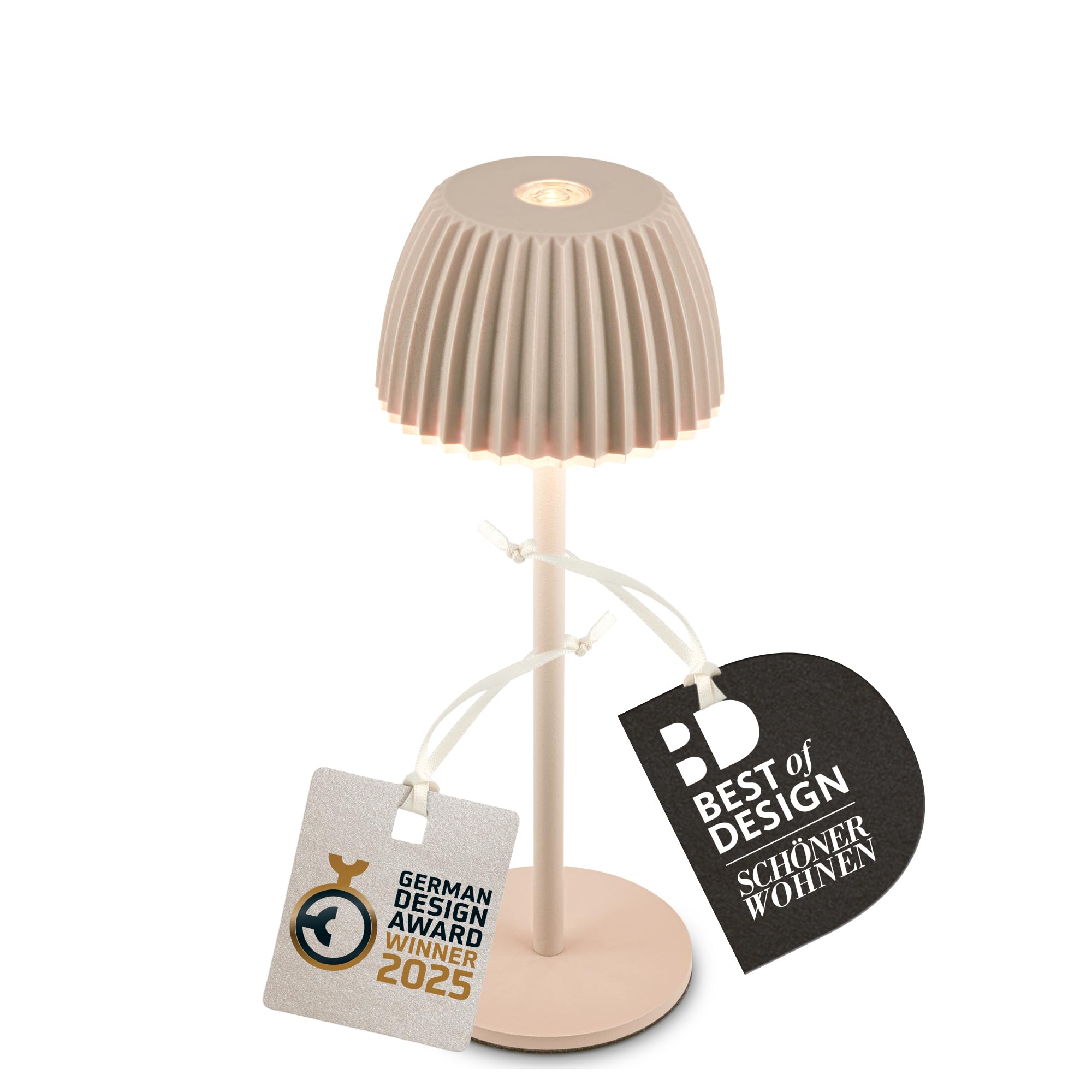 BRILONER - Riffle Nano LED Table Lamp Wireless IP44 with Light Edge, 6 x 15.5 cm, Touch Dimmer, Battery Replaceable, Bedside Lamp, LED Lamp, Battery Lamp, German Design Award Winner 2025, Beige