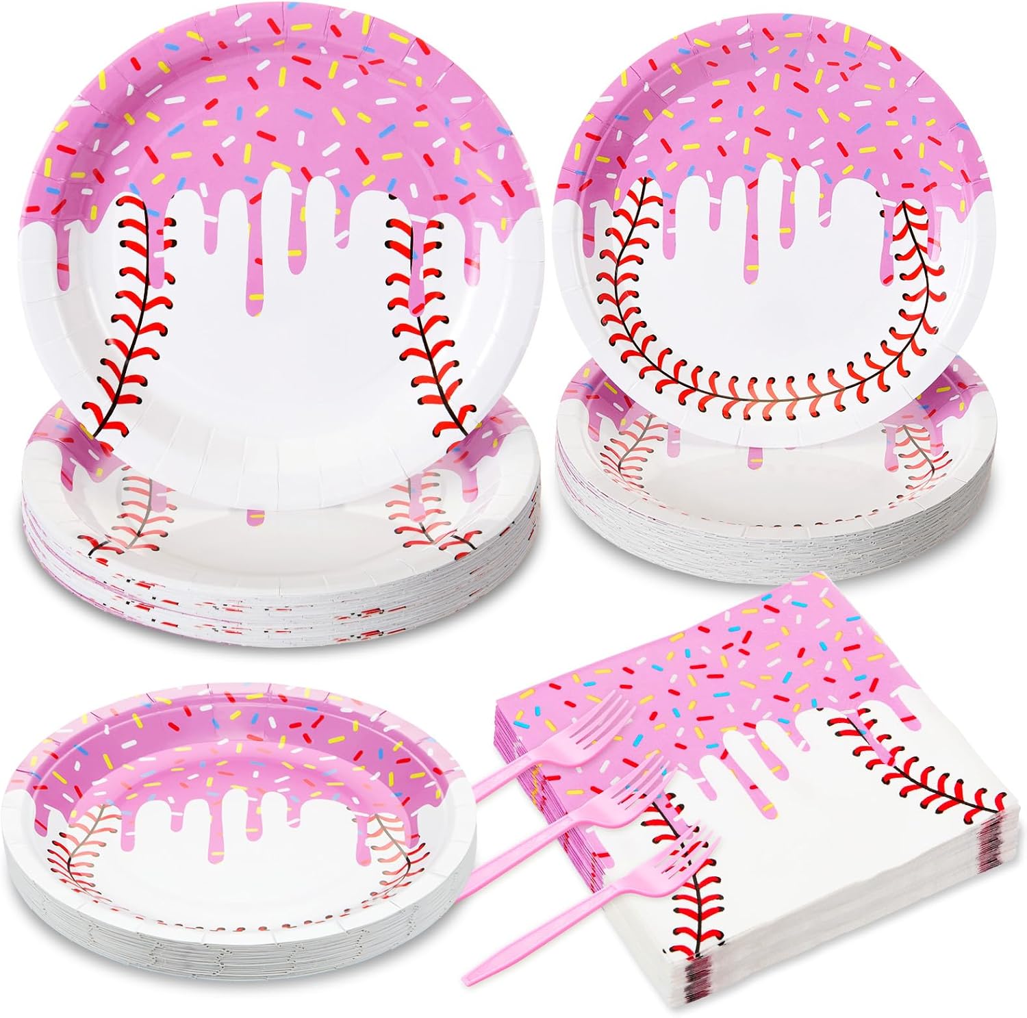 Hushee 96 Pcs 67 Ice Cream Plates and Napkins Sets 67 Meme Party Supplies Ice Cream Party Plates and Napkins Sport Decoration for Team Gift Birthday Camping Baby Shower (Blue and Pink)