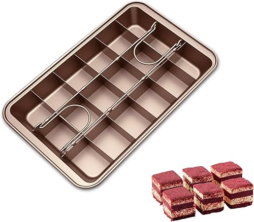 Bandeja para brownie con divisores, cortador de brownie de acero al carbono antiadherente, 18 moldes para brownies precortados en todos los bordes,