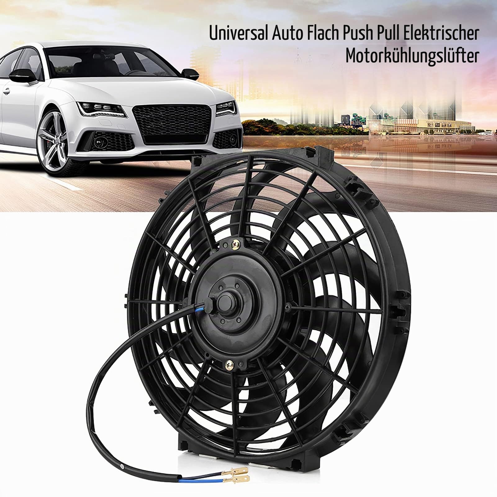 12-Zoll-Universal-Auto-Lüfter für Schlanke Push-Pull-Elektromotoren, 12 V – Top-Qualität, Ultraschlankes Design, Einzigartiger Lüfterflügel, Geringer Verbrauch und