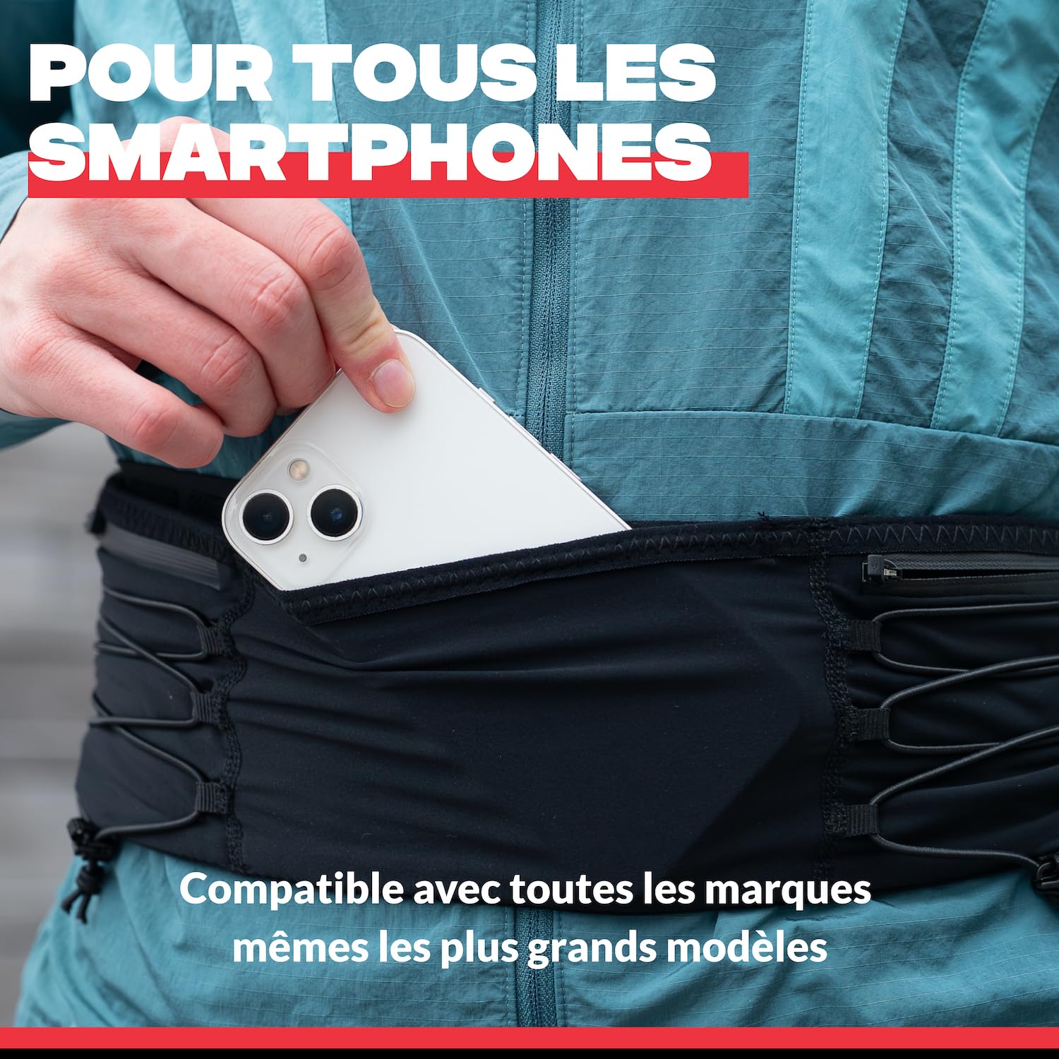 Shapeheart Ceinture de Sport Running avec Grande Poche Téléphone | Serrage anti-remontée | Rangement Intelligent | Ajustable Sur-Mesure | Unisexe | Tissu Stretch Respirant | Confortable