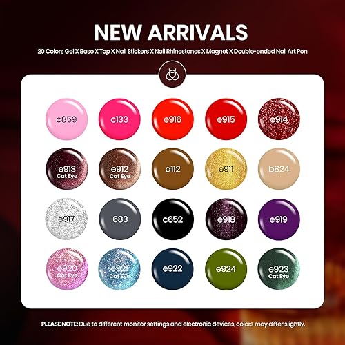 Miniatura 51 de beetles colección “Rainbow” - Kit de esmaltes de uñas en gel, de 20 colores, verde, rosa, azul, con brillantina y nude para niñas, con 3 frascos