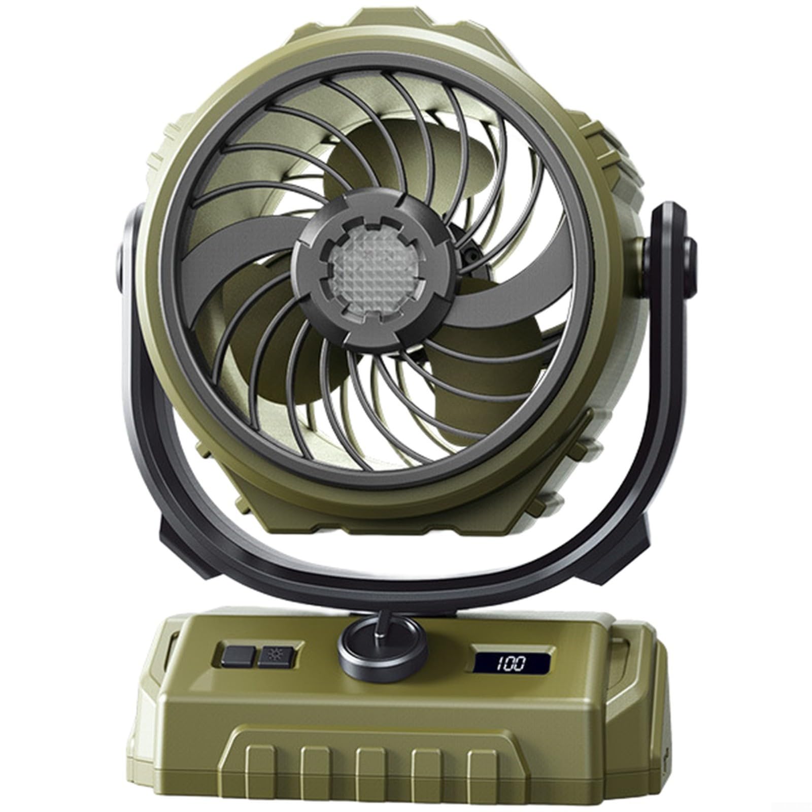 Ventilateur de camping à DEL de 15,2 cm, 100 vitesses, oscillation à 270°, rechargeable par USB avec batterie externe, pour tente d'extérieur (vert rotatif)