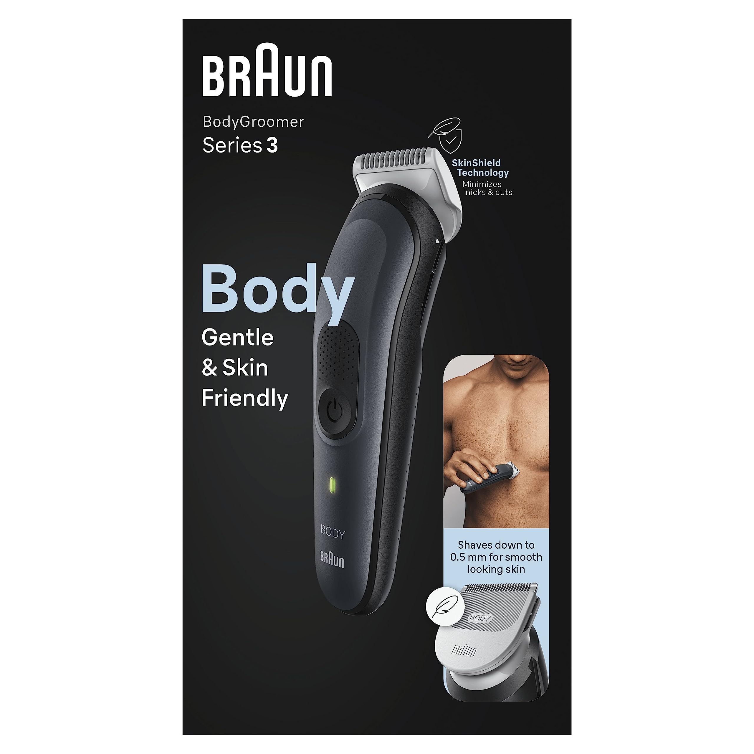Braun Tondeuse Electrique Pour Le Corps Series 3 Homme, Torse, Aine, Aisselles, Styling Et Plus, Pour Un Rasage Doux, Aux Sabots Clipsables, Lavable, 80 Min D'autonomie, 3340