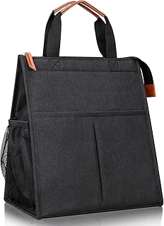 PINZOR Insulated Lunch Bag Leakproof Tote for Work, School, Travel, and Picnics Perfect for Women and Men(Black) Nylon, 16.2 Liters