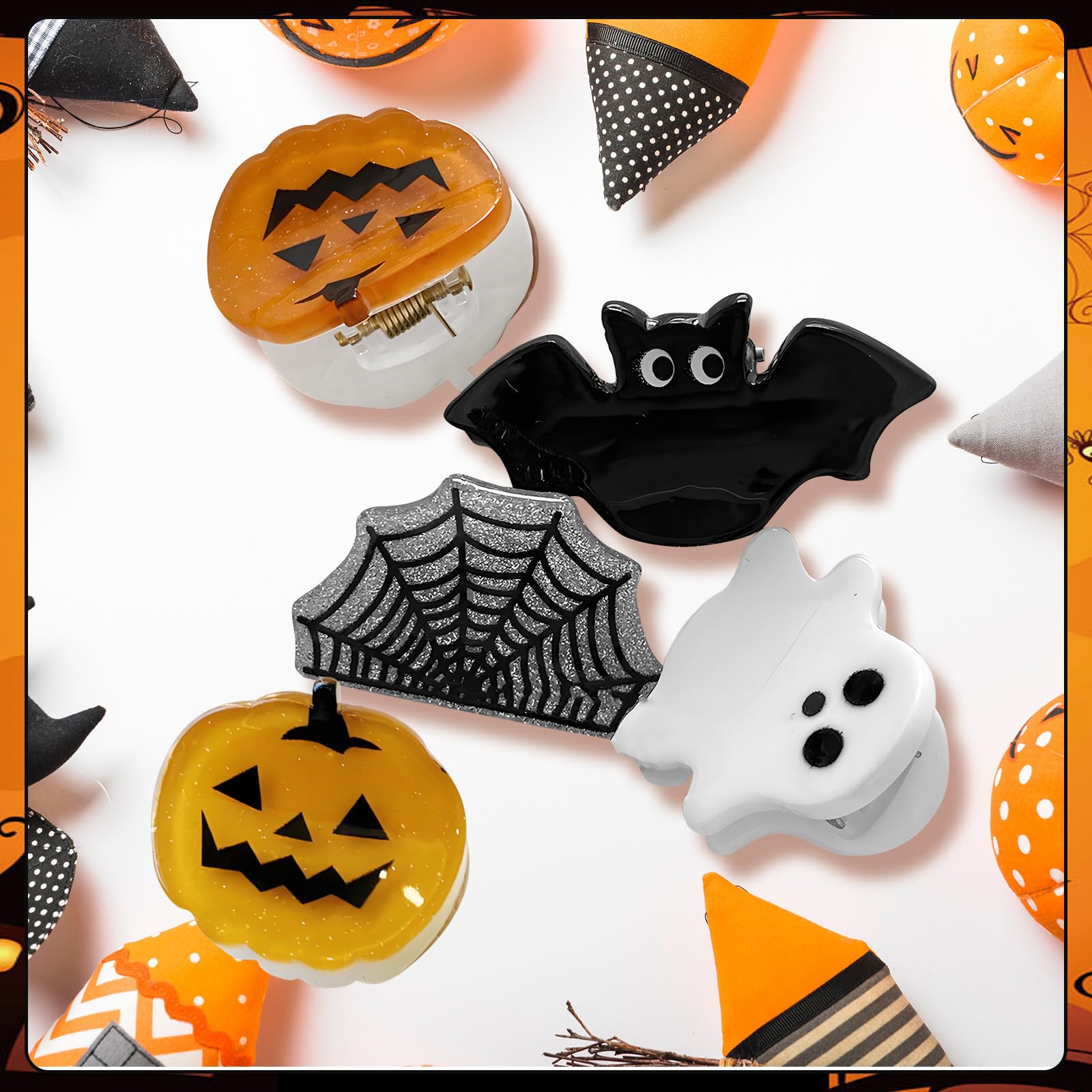 Halloween Claw Clip, Mini Claw Clips Accessories Gifts for Kids, Spooky Head Ornaments Supplies Cute Holiday Theme Design Pumpkin Ghost Spider Web Style - Image 3