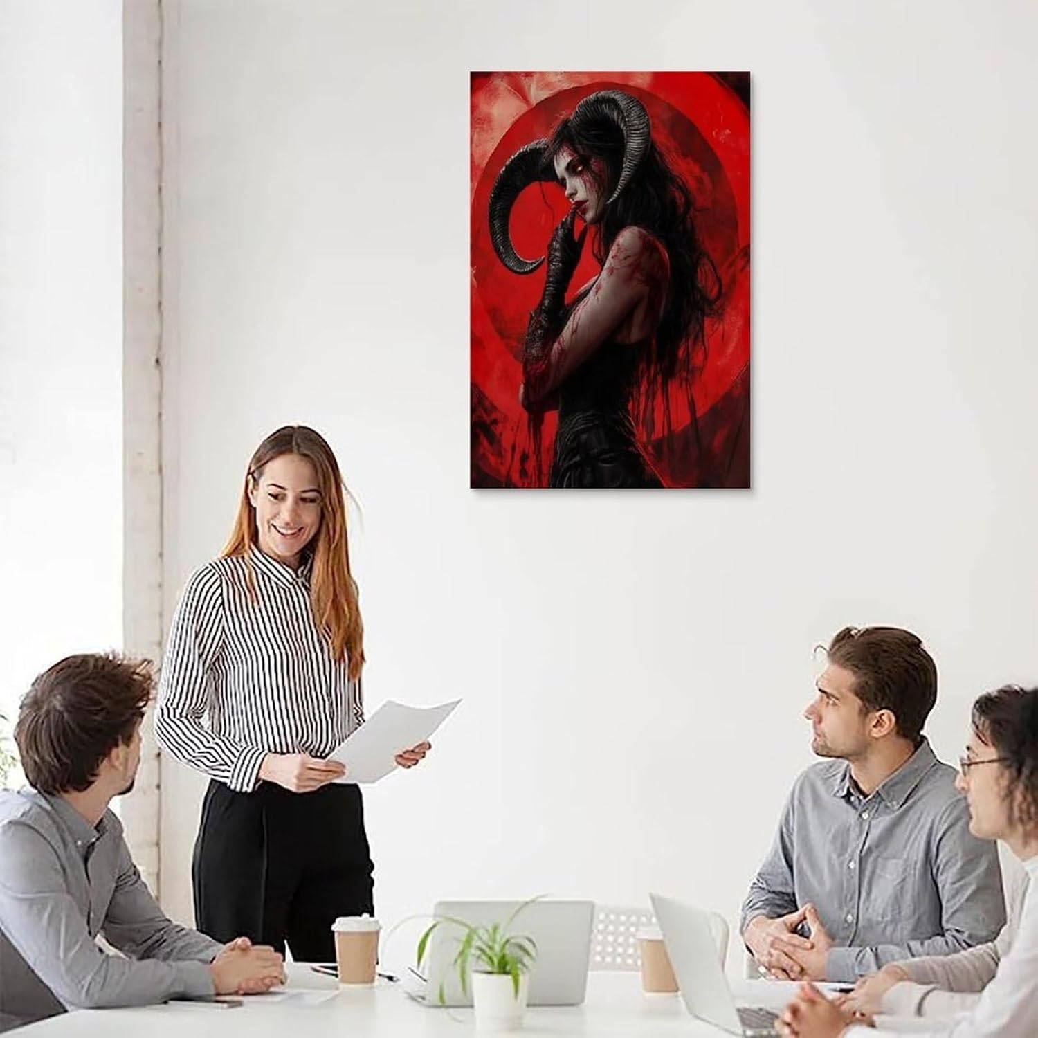 Dark Demon Woman Wall Art, Horned Gothic Female in Blood 16x24inch Unframe-style image 5