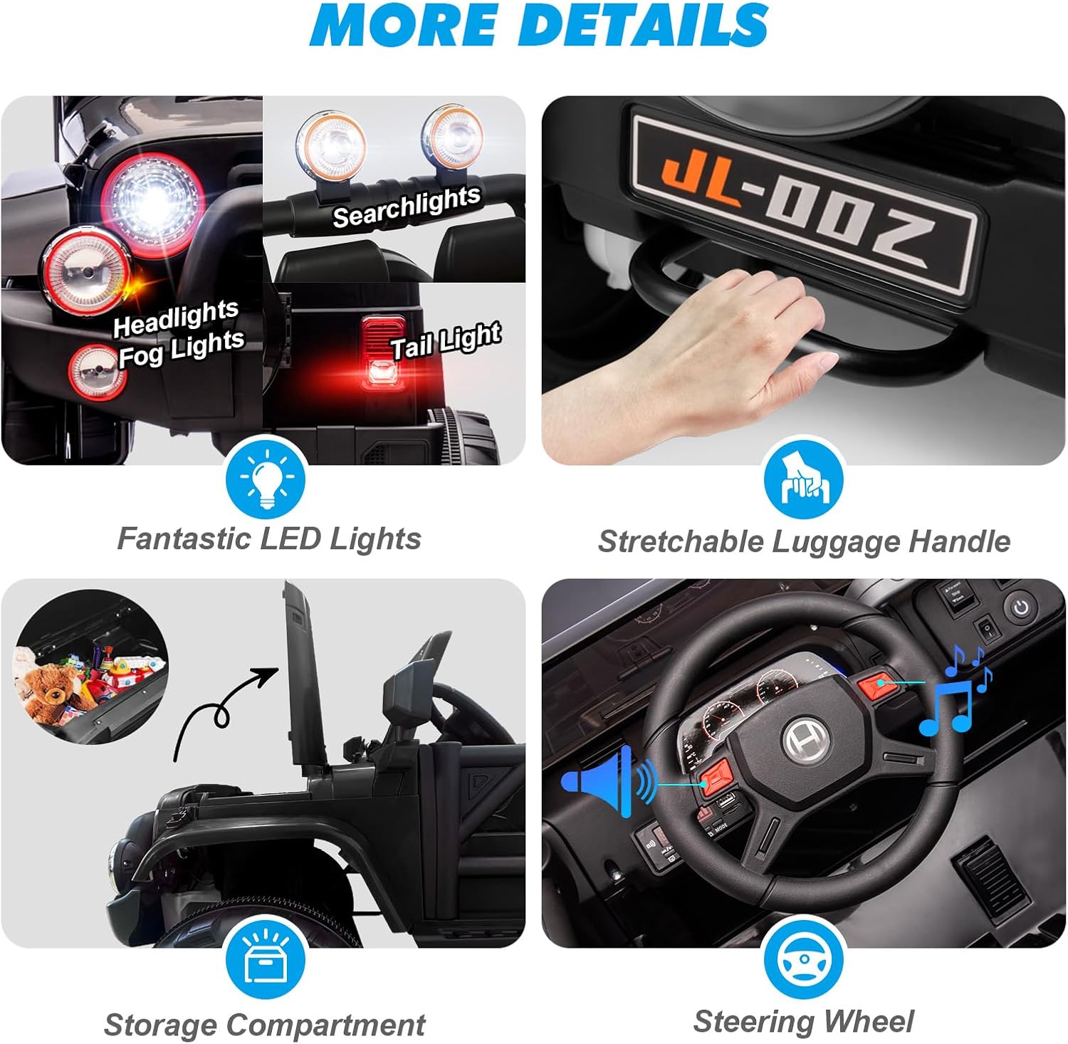 Fitnessclub Electric Cars for Kids, 12V Powered Kids Ride On Car with 2.4 GHZ Bluetooth Remote Control, LED Lights, MP3 Player, 3 Speeds, Waterproof Cover (Black)