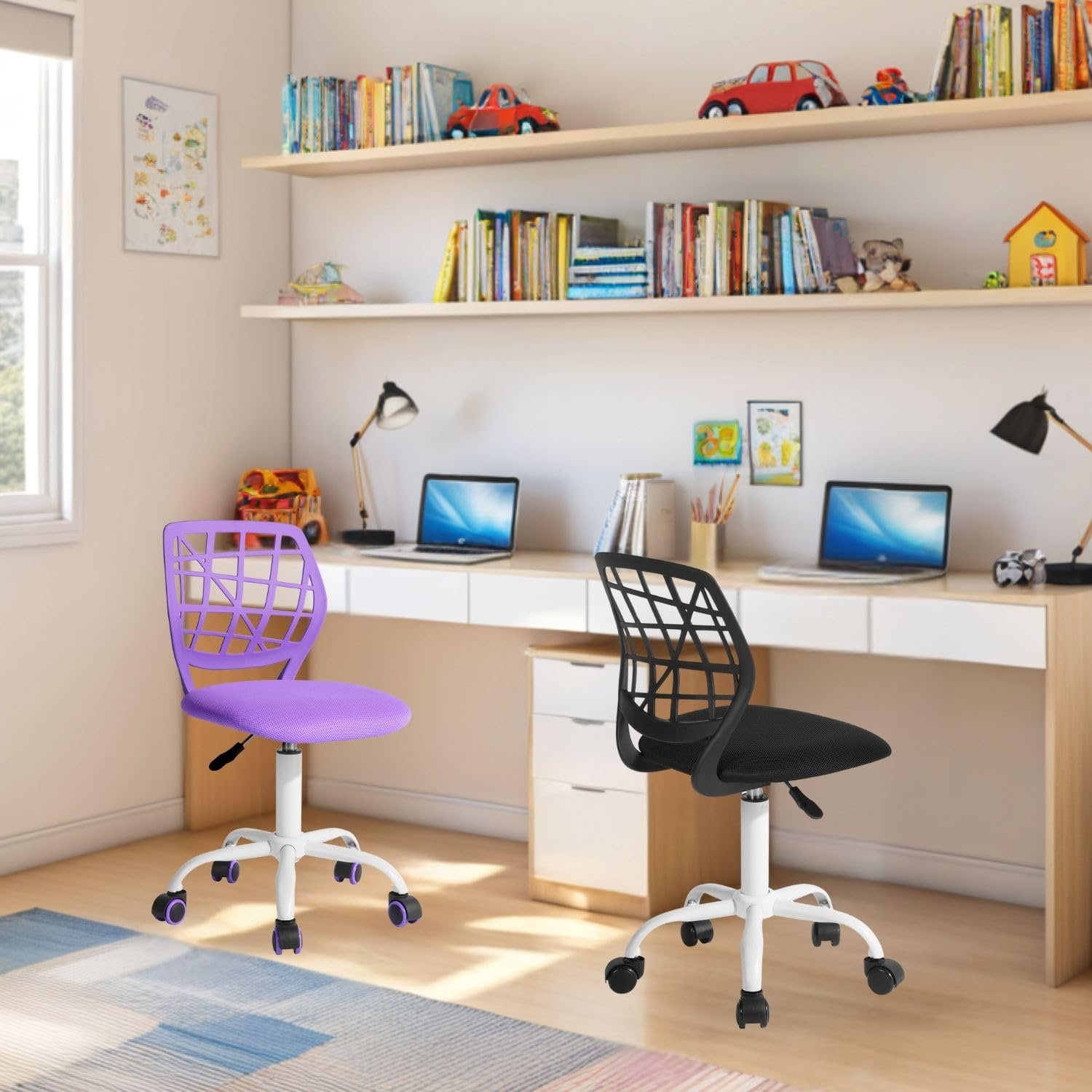 FurnitureR Sedia per bambini da 3 a 10 anni, colorata ergonomica, con schienale e braccioli, con 5 ruote, carico massimo 100 kg
