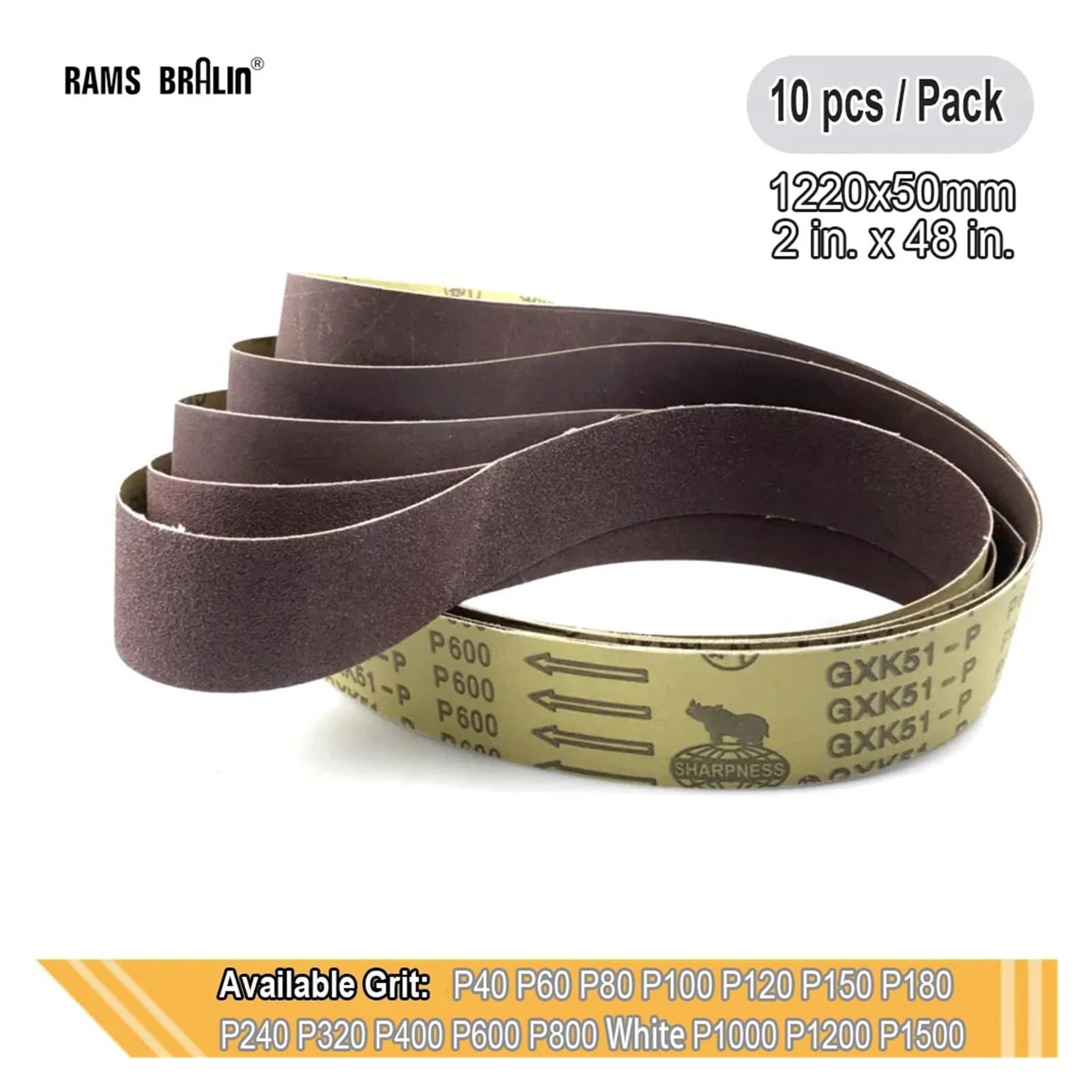 Nastro abrasivo, Nastri abrasivi 10 pezzi 50x1220mm/2x48in P40-800 Nastro abrasivo abrasivo for lucidatura(P240)