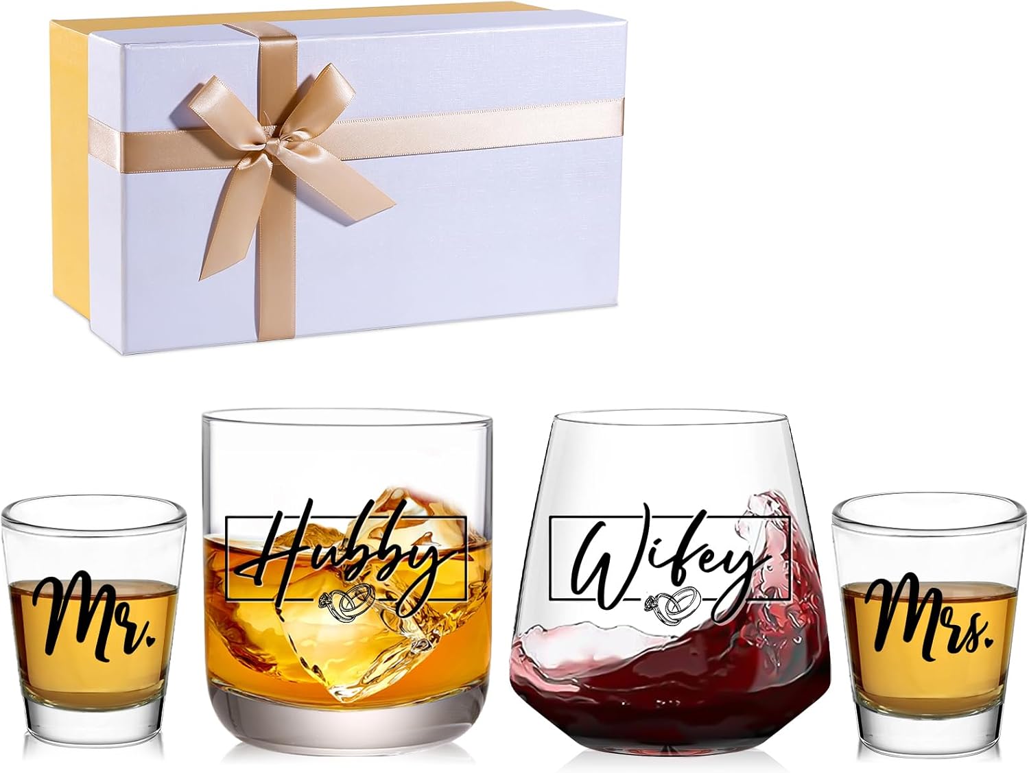 Wedding Gifts for Couples 2026, Bridal Shower Gifts, His and Hers Glass, Mr and Mrs Shot Glass, Hubby and Wifey Gift, Anniversary Valentine's Day Gift for Couple