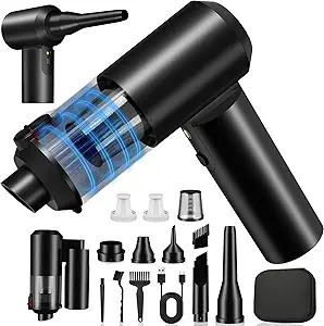 Car Vacuum Portable Cordless - 4 in 1 90°Foldable Mini Car Vacuum with 16000Pa, Rechargeable Handheld Air Duster with Brushless Motor for Auto Home Office Pet Hair (Black)