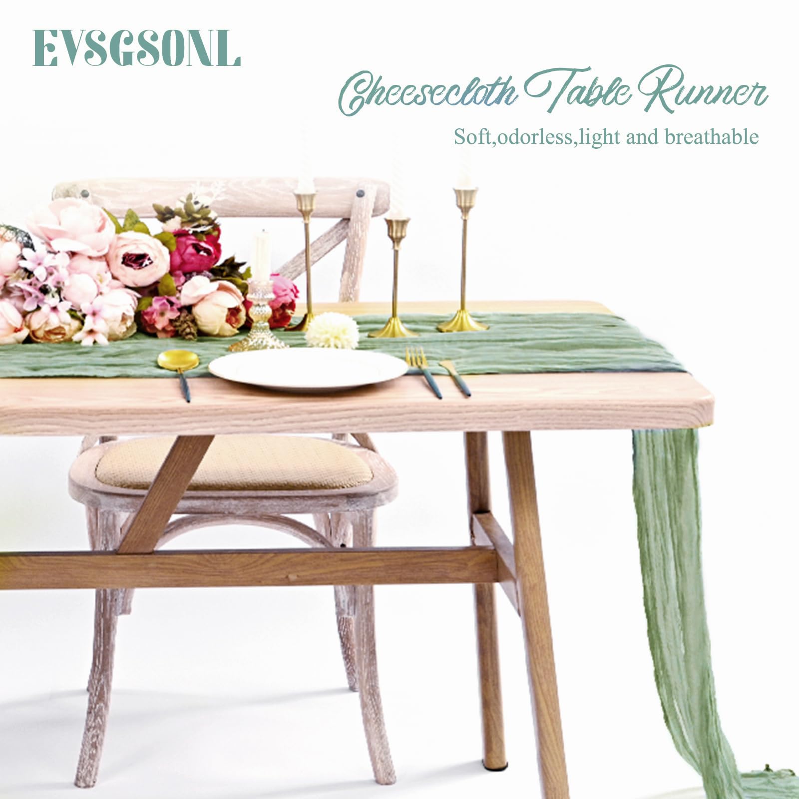Paquete de 24 caminos de mesa de gasa de 10 pies de largo, salvia, rústico, bohemio, para boda, 21.5 x 120 pulgadas para bodas, despedidas de soltera, fiestas, decoración de banquetes (verde salvia)
