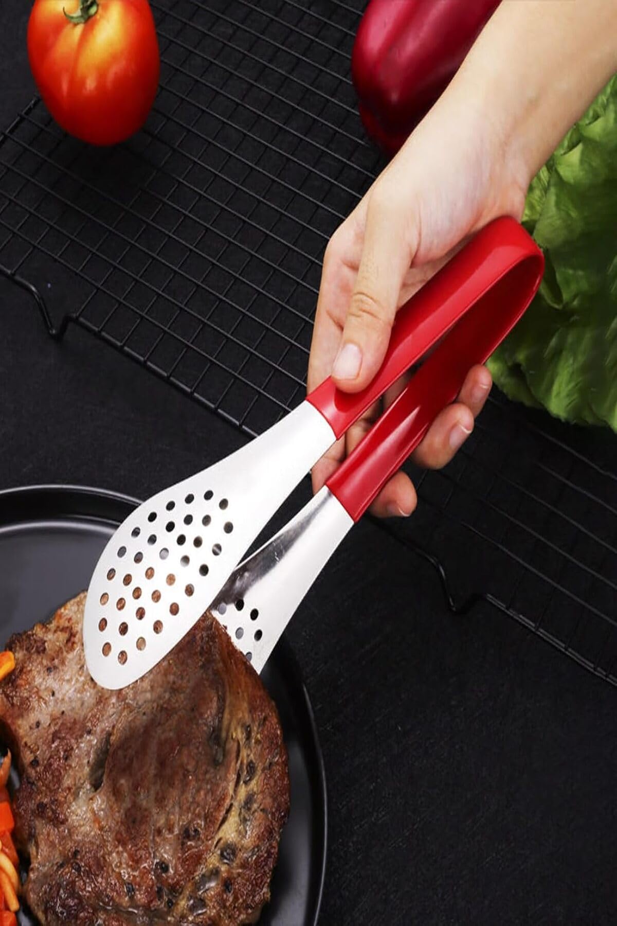 Paslanmaz Çelik Silikon Saplı Mutfak Maşası Yemek Maşası Barbekü Izgara Et Balık Maşası 1 Adet