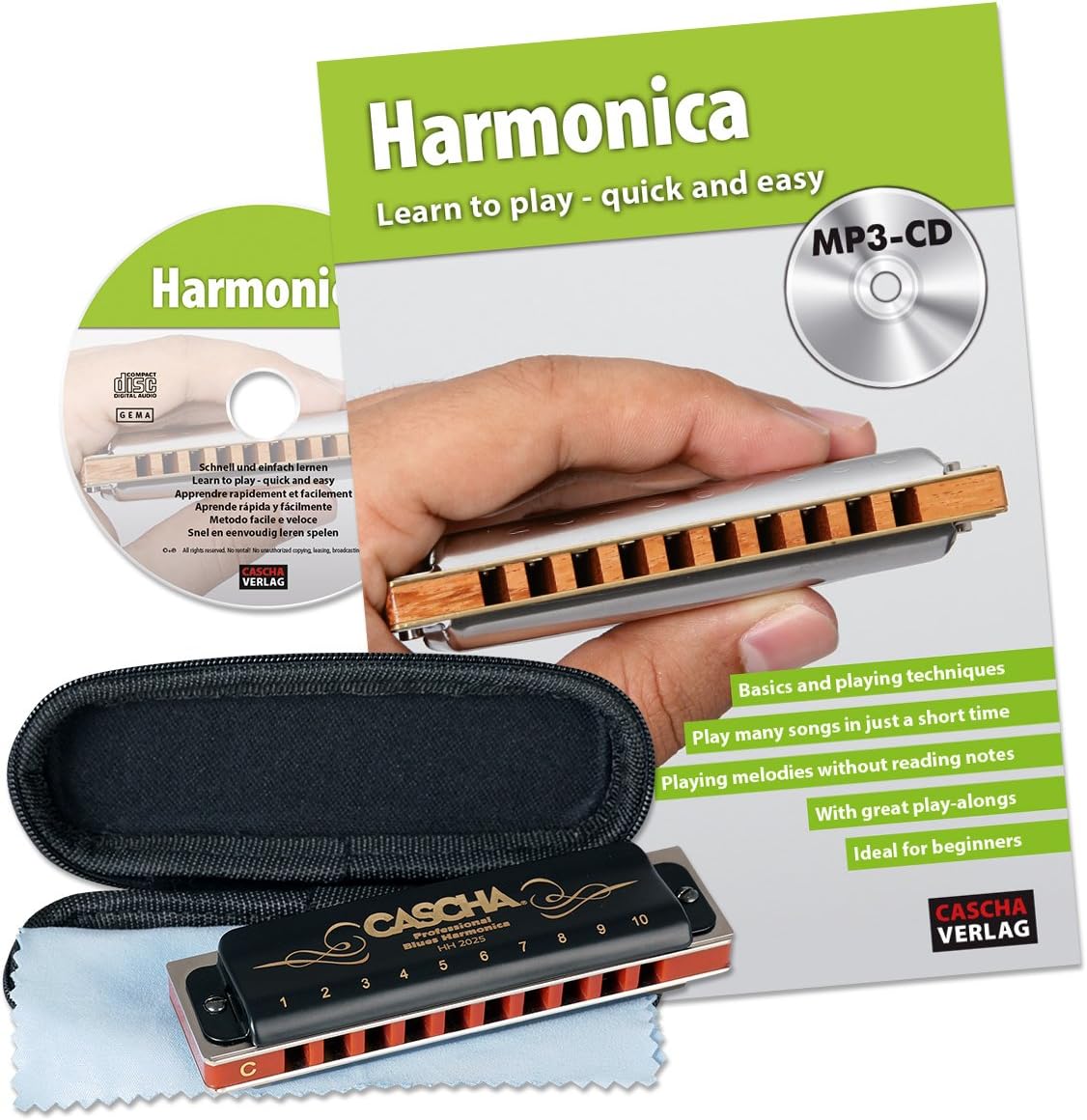 CASCHA HH 1610 EN Professional Blues Harmonica Set harmonica including English school with MP3-CD