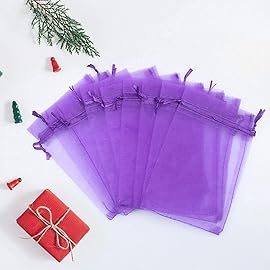 ANZNKU 50 Pack Organza Bags 4 x 6 inch Premium Sheer Drawstring Favor Bags for Halloween Candy Jewelry Party Wedding Christmas Favor Gift Bags (Purple)