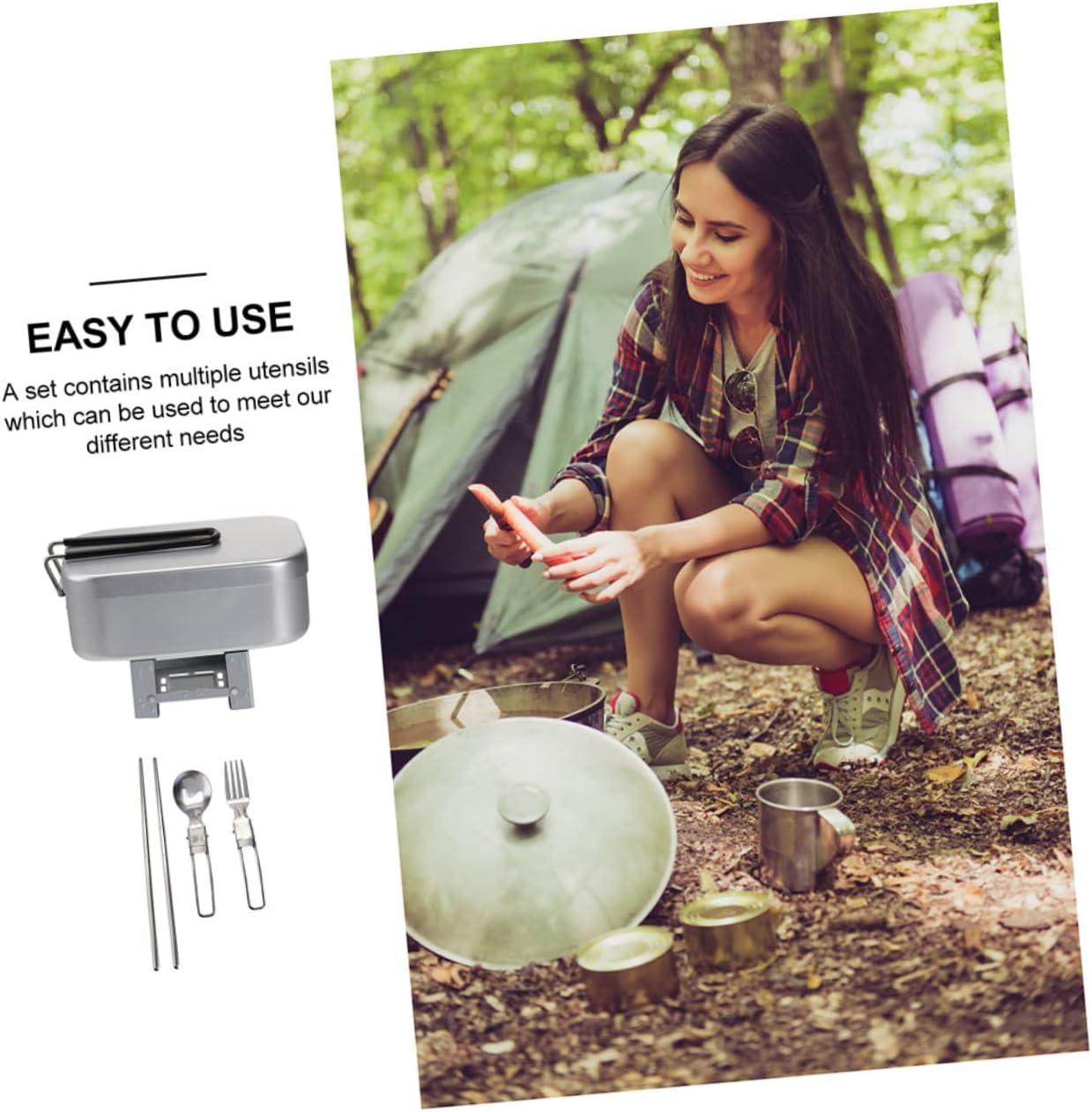 IMIKEYA 1set Portable Lunch Box Steamer Rack and Utensils for Outdoor Camping Picnics and Travel Lightweight Capacity -scalding Design
