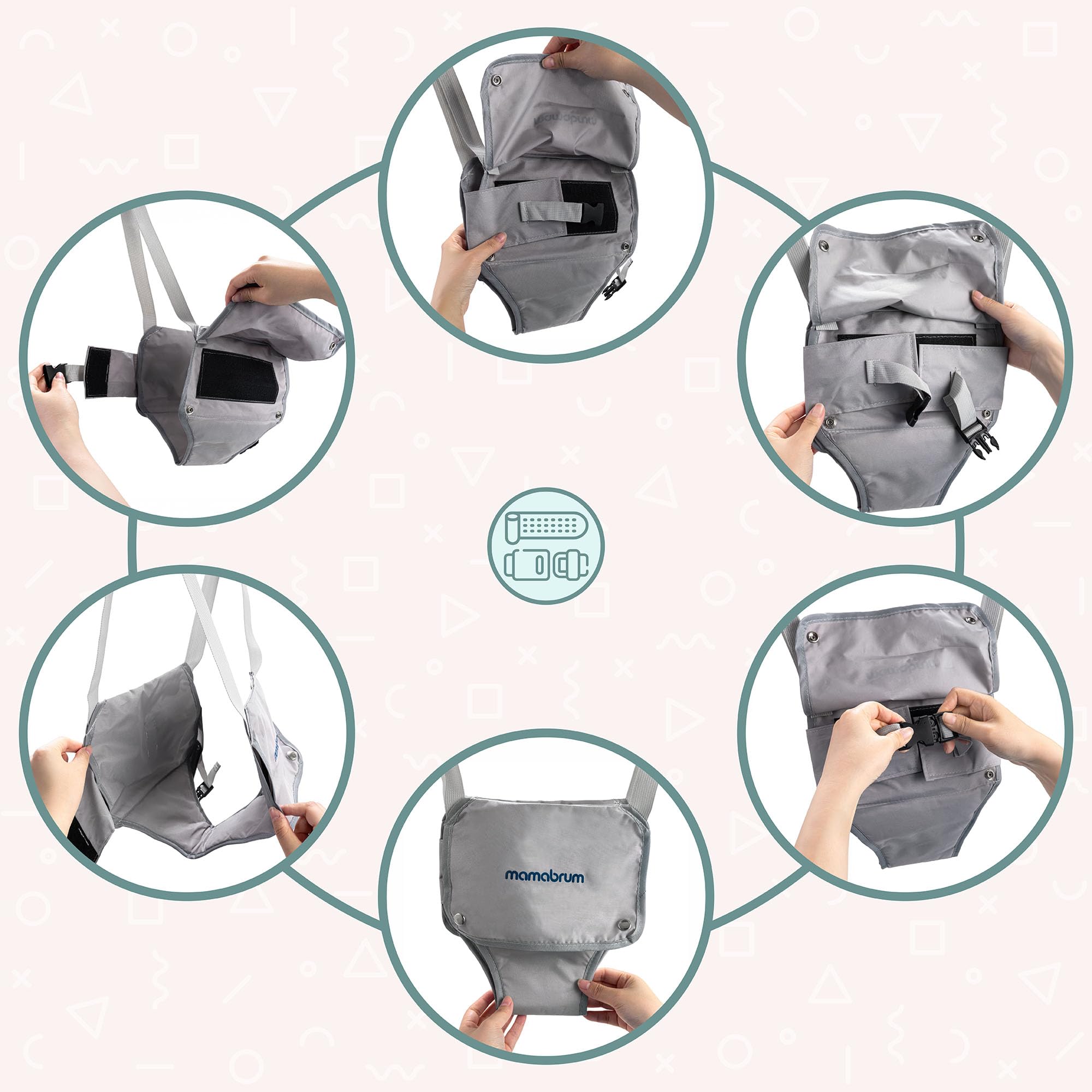 Mamabrum Sauteur Bébé en Bois avec Siège Réglable et Structure Pliable, Cadre en Bois, Double Fermeture de Sécurité, Gris, pour Enfants de 6 à 30 Mois