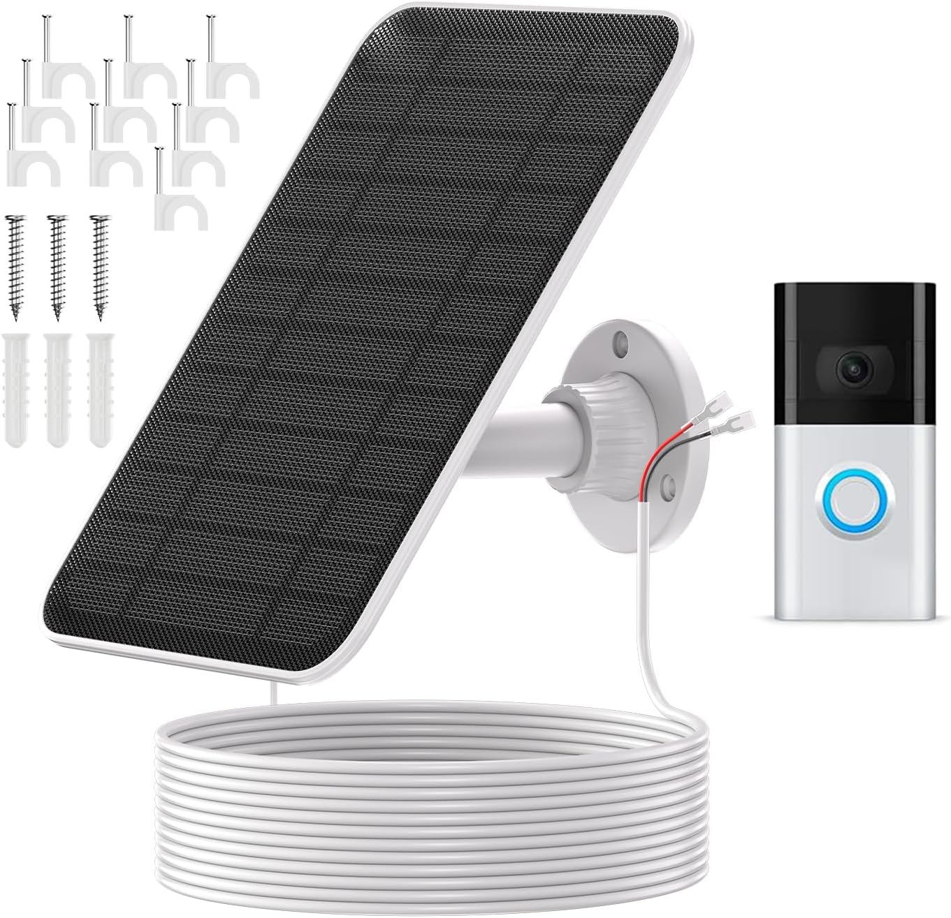 Solar Panel for Ring, 19.6ft Charger Cable IP66 Waterproof Panel for Ring Video Doorbell 3/3+/4, Battery Video Doorbell Plus (5W Soalr Panel)