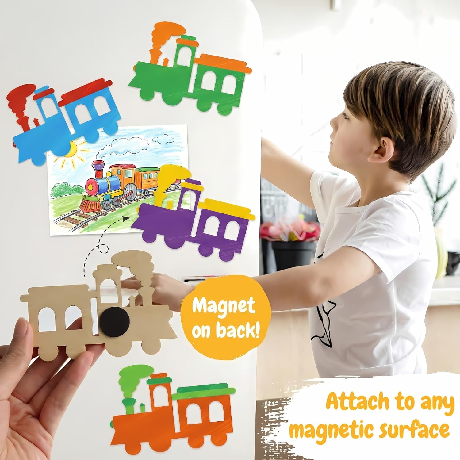 12 Pack Pre-Packaged Train Party Favors, Wooden Train Cutouts with Magnets & Painting Kits for Kids, Choo Choo Birthday Decorations & Thank You Gifts for Guests - Image 4