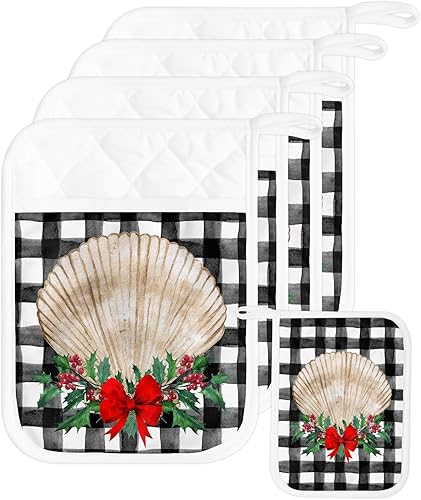 Miniatura 1 de Juego de 5 agarraderas de tela de toalla de Navidad para cocina, antideslizantes y aislantes de calor, juego de agarraderas de tela de toalla con