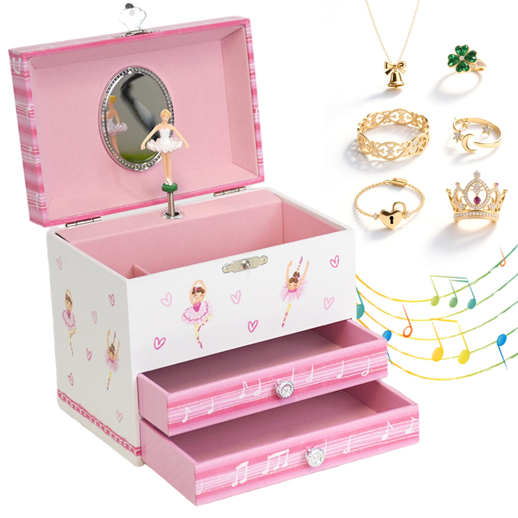 Boîte à bijoux musicale Ballerine du Lac des Cygnes avec miroir