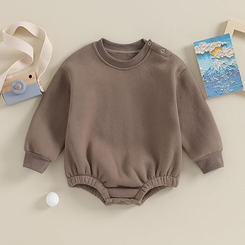Miniatura 2 de DNOMAID YZARC Sudadera cálida para bebé niño y niña, mameluco sólido de manga larga, suéter de forro polar, mameluco de burbujas, ropa de otoño e