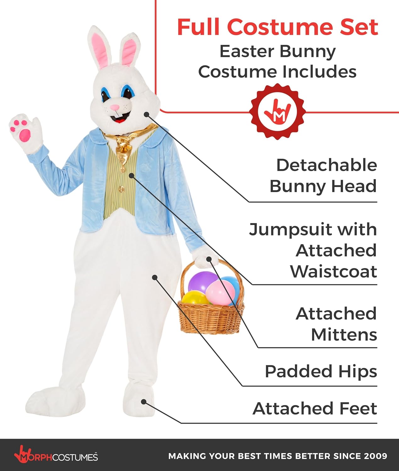 Morph Deluxe Easter Bunny Costume Adult, Bunny Suit, Easter Costumes for Adults, Rabbit Costume Adult