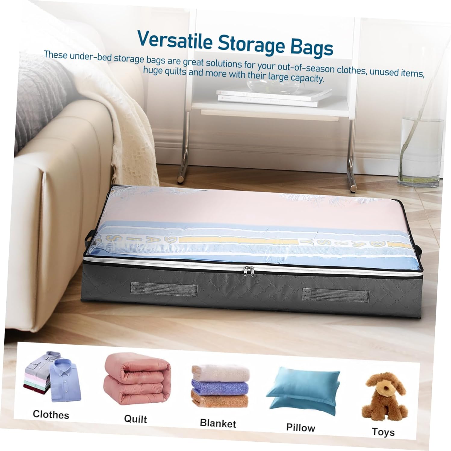 Unomor 4pcs under Bed Storage Bags Wheels Closet Organization for Blankets Quilts Space-saving Storage Containers