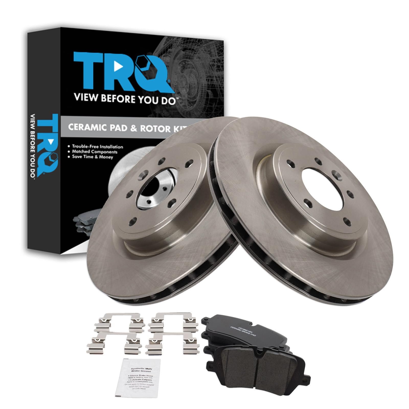 TRQ Rear Brake Pad and Rotor Set Ceramic Compatible with 2018-2020 Land Rover Discovery Range Rover 2019-2020 Range Sport