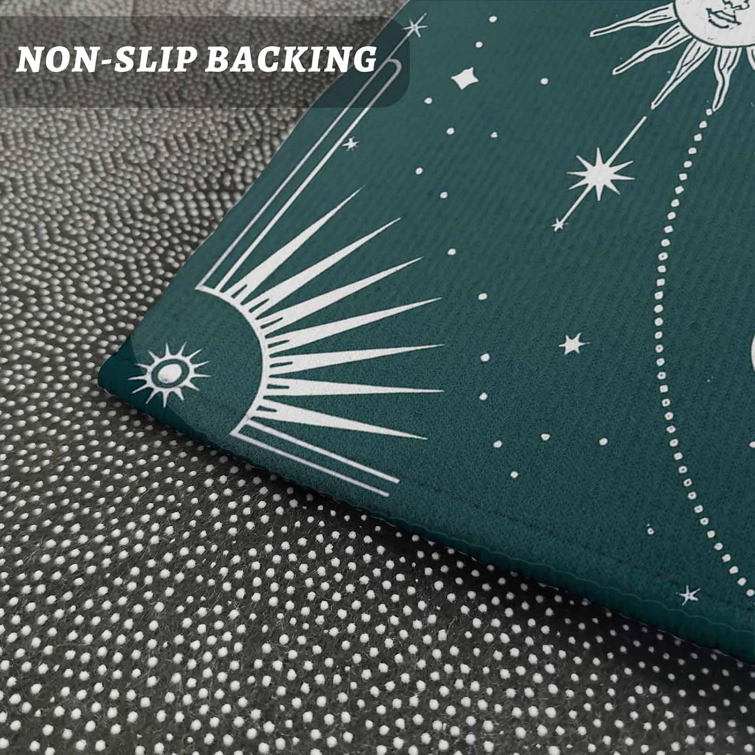 Kitchen Mats for Floor Sun Moon on Green Background Washable Non Slip Kitchen Rugs 2PCS, Starry Sky Scenery Absorbent Standing Mats for Sink Bathroom Office Living Room 15.7x23.6in+15.7x47.2in