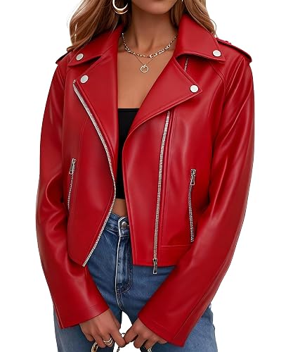 Women Leather Jacket Faux Cropped Coat Cute Short Zip Up