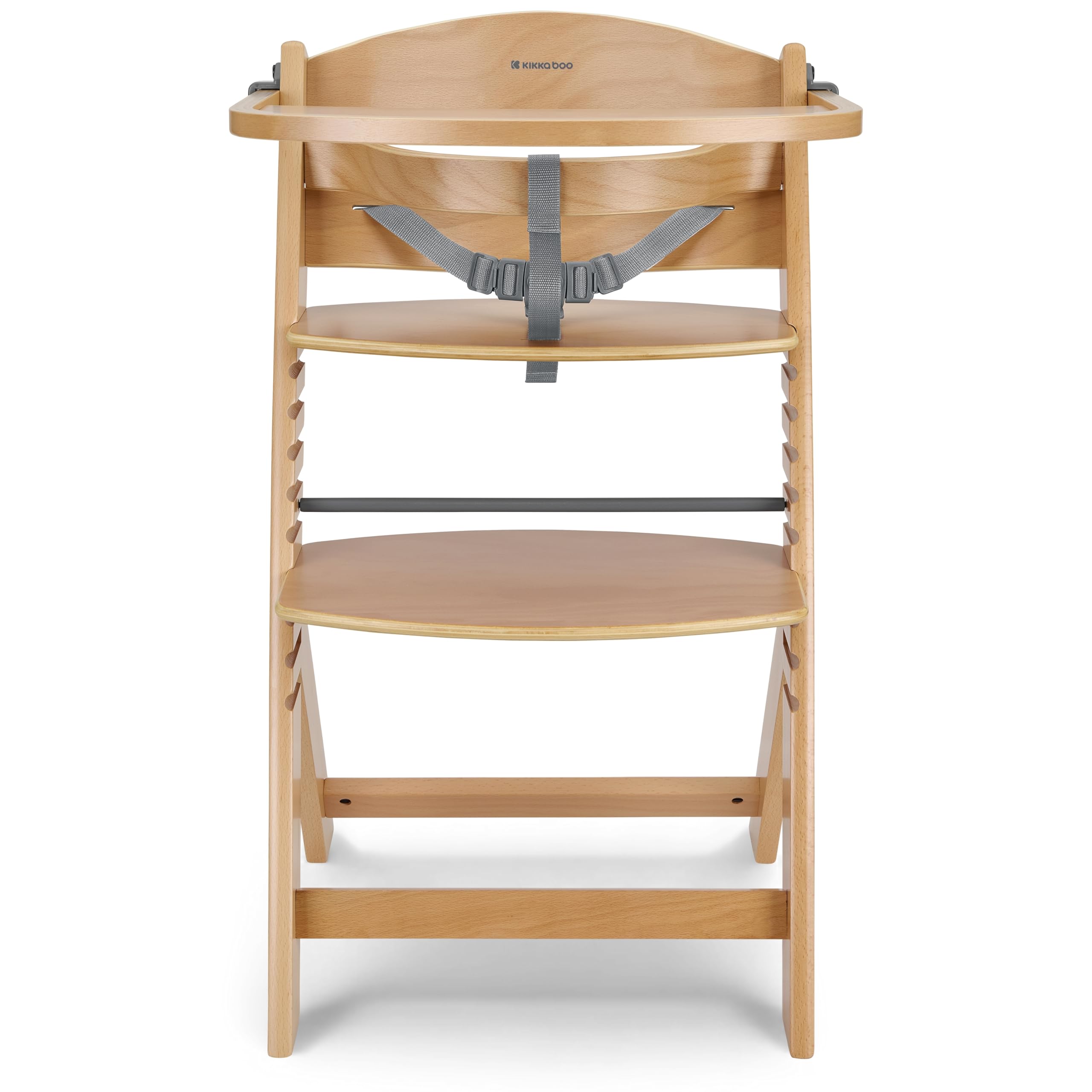 KikkaBoo Chaise Haute Bébé Évolutive en Bois NORDY, Bois de Hêtre, Réglable jusqu’à 35 kg, Plateau Amovible, Siège et Repose-Pieds Réglables, Harnais 3 Points, Bois