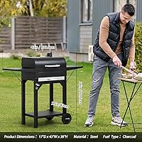 Vista 2 de MASTER COOK Charcoal Grills with Two Side Tables, 17'' Outdoor Smoker Barbecue bbq grill for Camping, Patio,Backyard Party, Picnic, Black