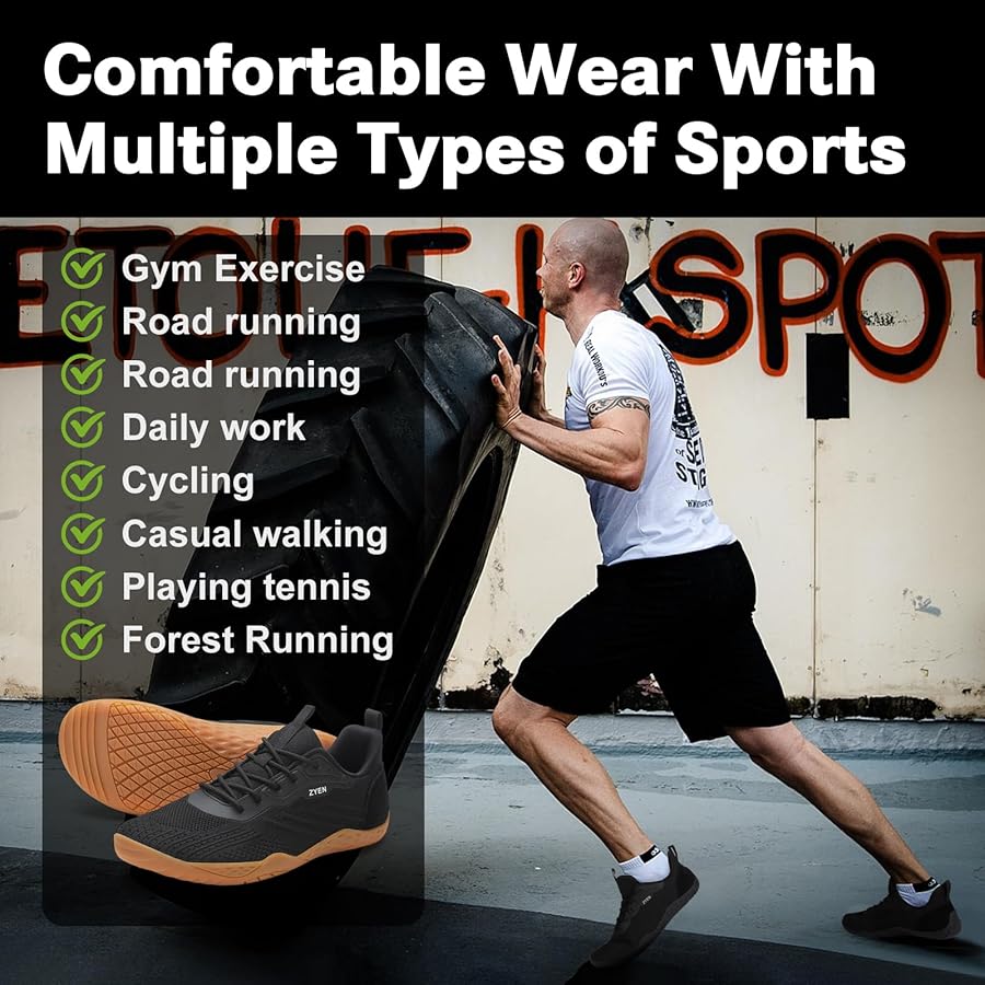 Minimalistische blotevoetenschoenen Unisex | Zero Drop Sole | Brede teen box | Outdoor Trail Wandelschoenen Road Running Schoenen voor Dames Heren, Zwart, 10 UK Wide