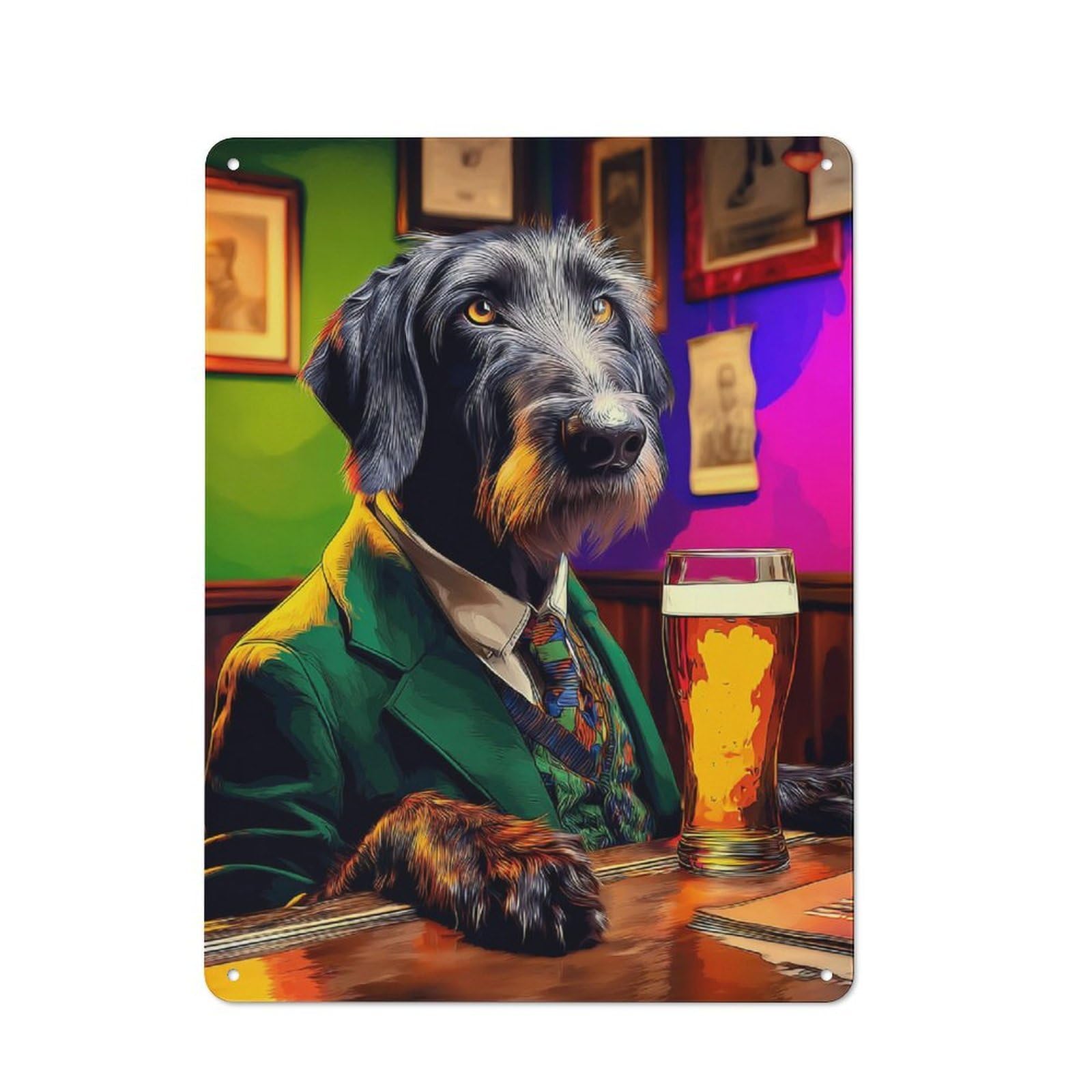 Junmoney Dog In Suit Enjoying Beer At Bar -10 Farmhouse Metal Sign With Design 40X30cm, Rustic Rustic Kitchen Decor For Dining Room, Cafe, Entryway Or Family Room