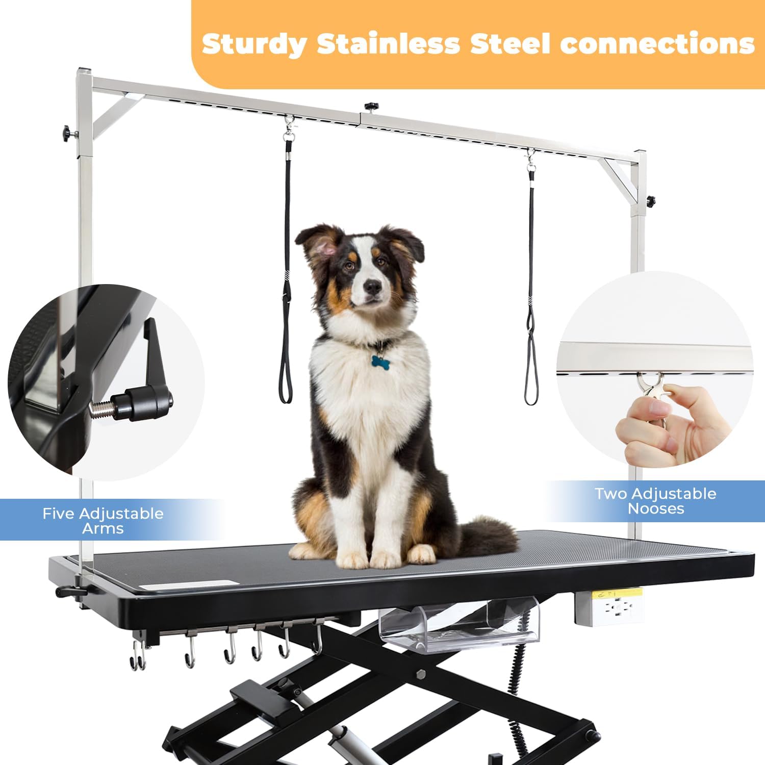 Electric Pet Dog Grooming Table, 50" Heavy Duty Grooming Table Professional Double X-Lift for Large Dogs Adjustable Height: 12"-45.8" Non-slip, AC Outlets, Storage Tray, 2 Nooses, Black