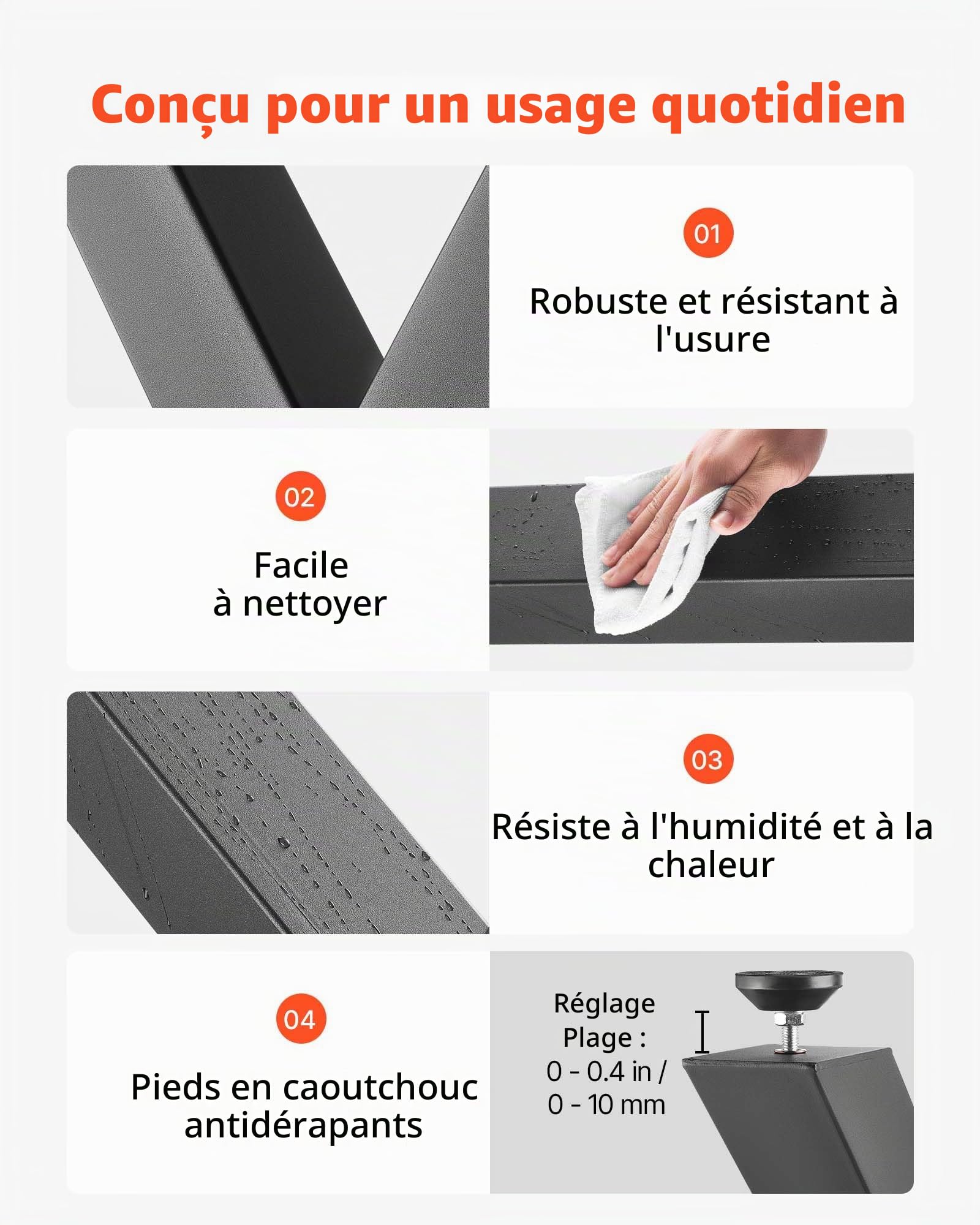 VEVOR Pieds de Table en Forme de X 750x760 mm Lot de 2, Pieds de Bureau en Acier au Carbone, Charge Max. 1000 kg pour Table à Manger, Bureau, Établi, Plan de Travail et Table de Bar, avec Patins, Noir