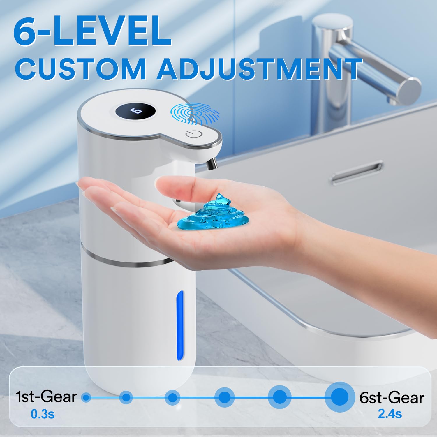 Fachixy Dispensador de jabón automático con Pantalla Digital, sin Contacto, Montaje en Pared, dispensador de jabón de baño, Recargable, 380 ml, IPX5 Impermeable para baño, Cocina