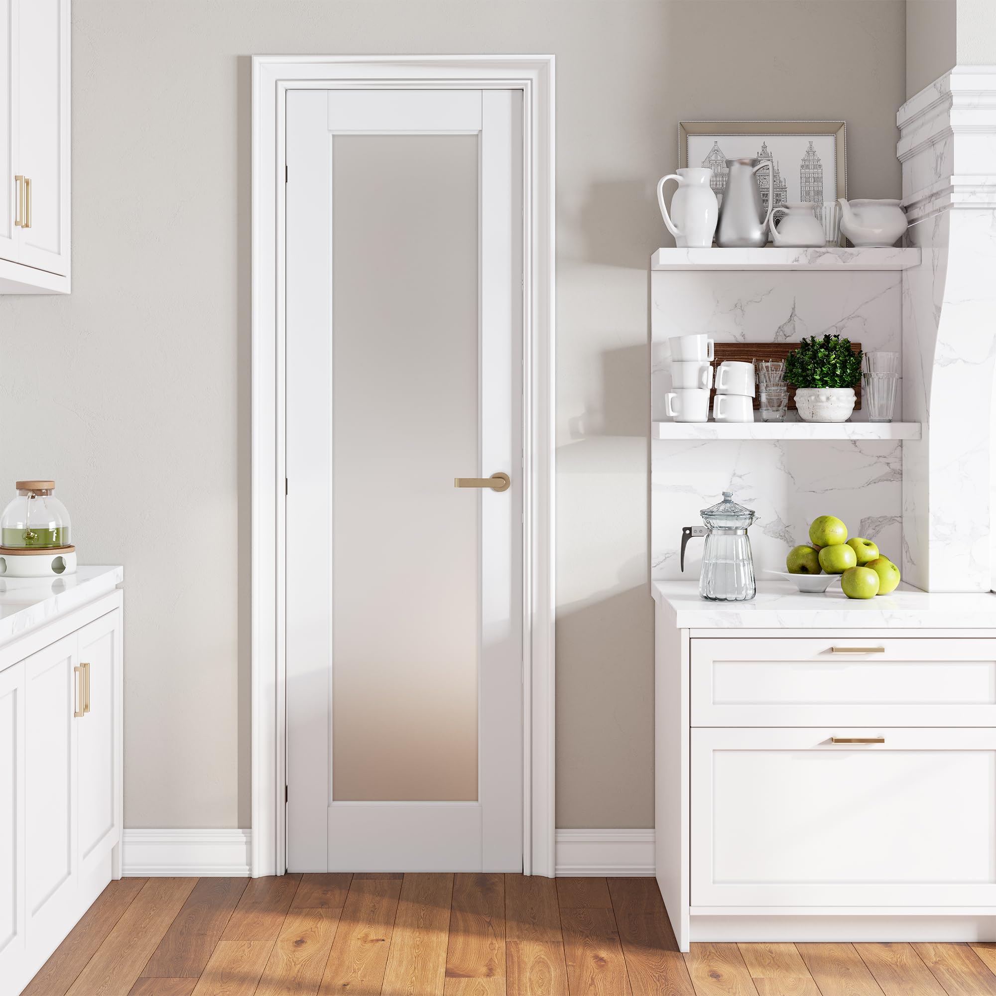 SMARTSTANDARD 24 inch by 80 inch Frosted Glass Pantry Door