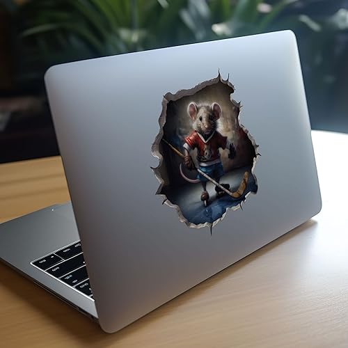 Miniatura 8 de My Wonderful Walls Adhesivo de pared 3D de ratón de hockey con agujero de ratón, vinilo rojo para paredes, ventanas, superficies ligeramente