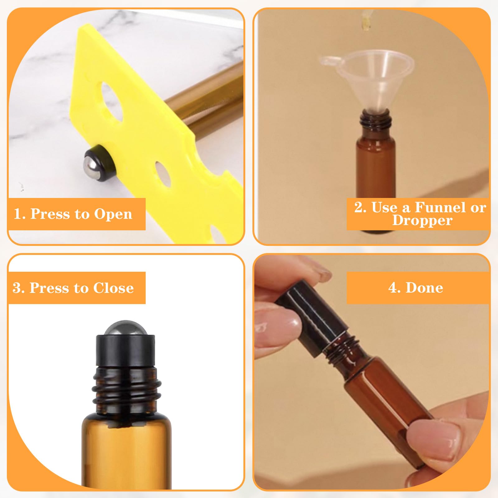 10 Pièces Flacon Roll on Vide en Verre de 10ml, Roll On Huile Essentielle, Avec Bille en Acier Inoxydable, Réutilisable, Bouteilles en Verre pour Parfum, Aromathérapie, Massage, Voyag