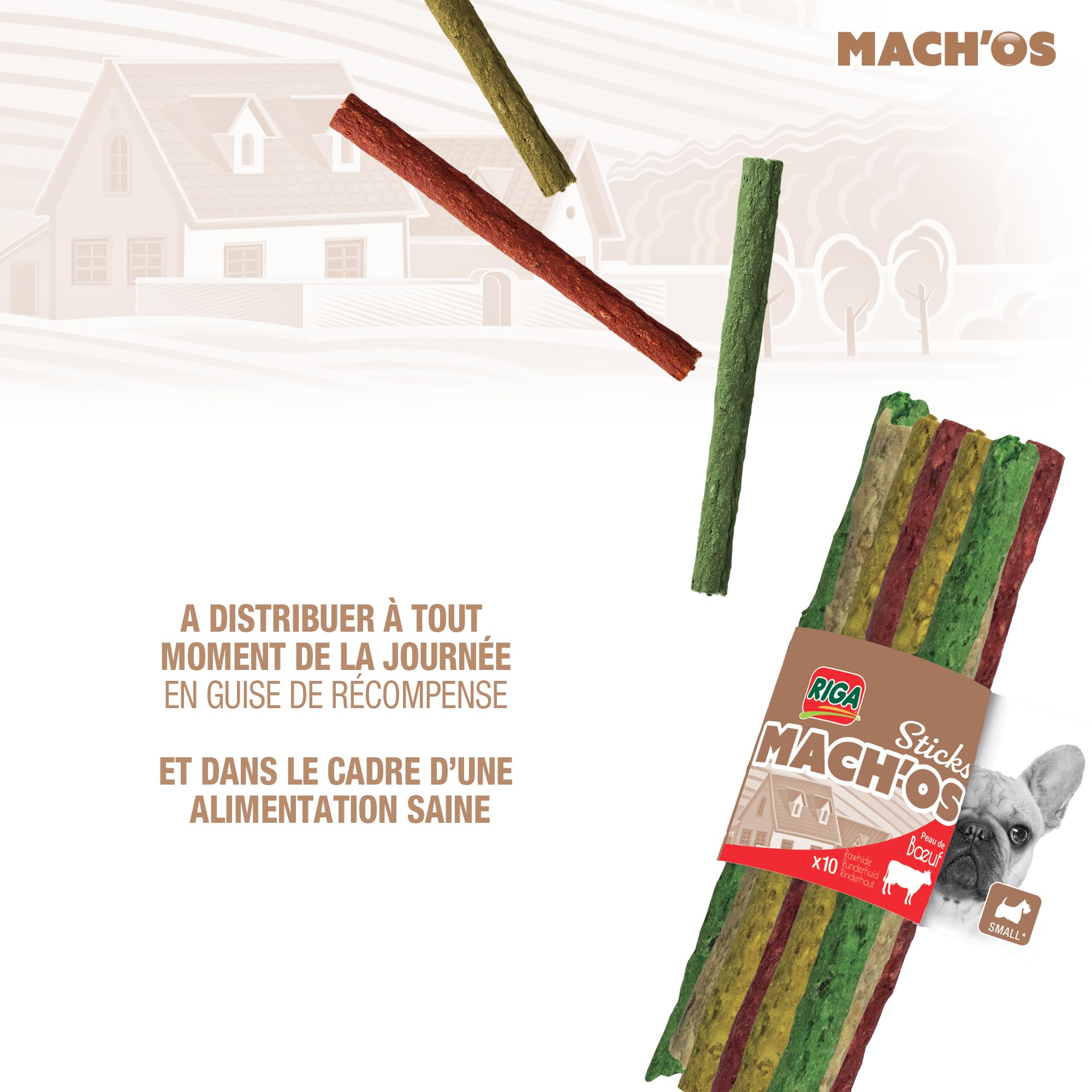 Riga - Mach'os - Bâtonnet Aggloméré - Friandise Chien - Peau De Buffle - Riche en Protéines - Hygiène Buccale - Mastication Et Récompense - pour Petit Chien - x 200