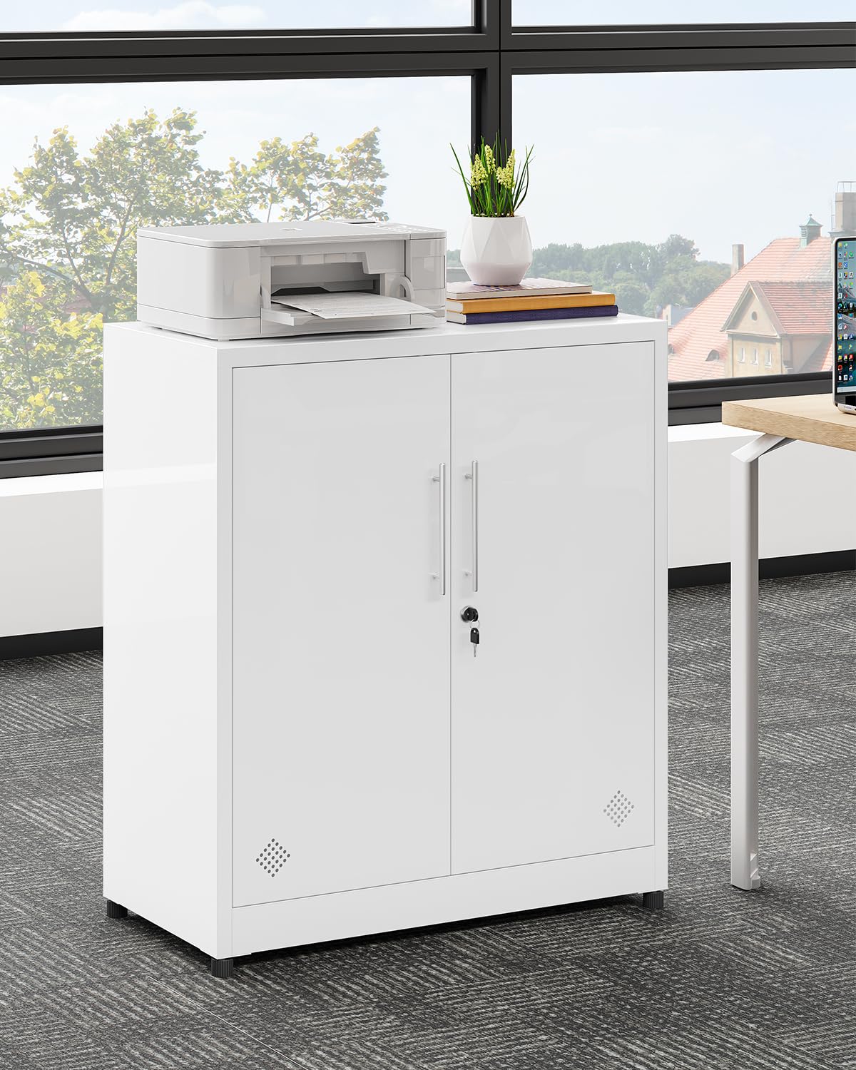 YITAHOME Gabinetes de Almacenamiento de 2 Puertas, archivadores de Metal con Llave, Armario de Almacenamiento Independiente con 2 estantes Ajustables, Armario Organizador de baño, archivadores para