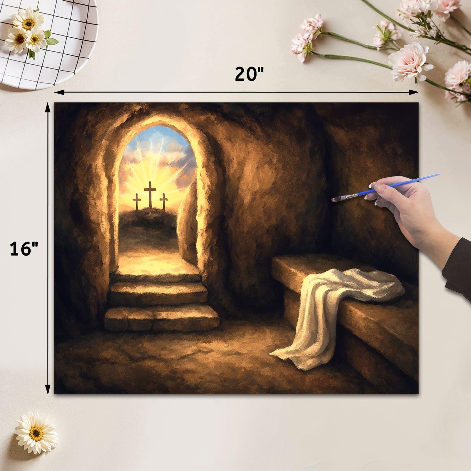 VETEB Paint by Numbers Kit for Adults Beginner Easter Christ Rose from Dead Sunday Morning Dawn Empty Tomb DIY Painting on Canvas by Numbers Acrylic Oil Painting for Home Decor Gifts 16"x20"