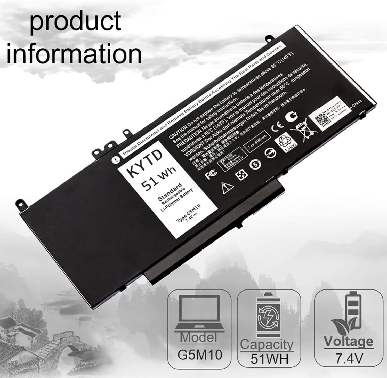 G5M10 Battery for Dell Latitude 14 5000 E5450 15 5000 E5550 Series WYJC2 8V5GX R9XM9 WYJC2 1KY05 451-BBLN 080-854-0066 TXF9M 7V69Y 7.4V 51WH