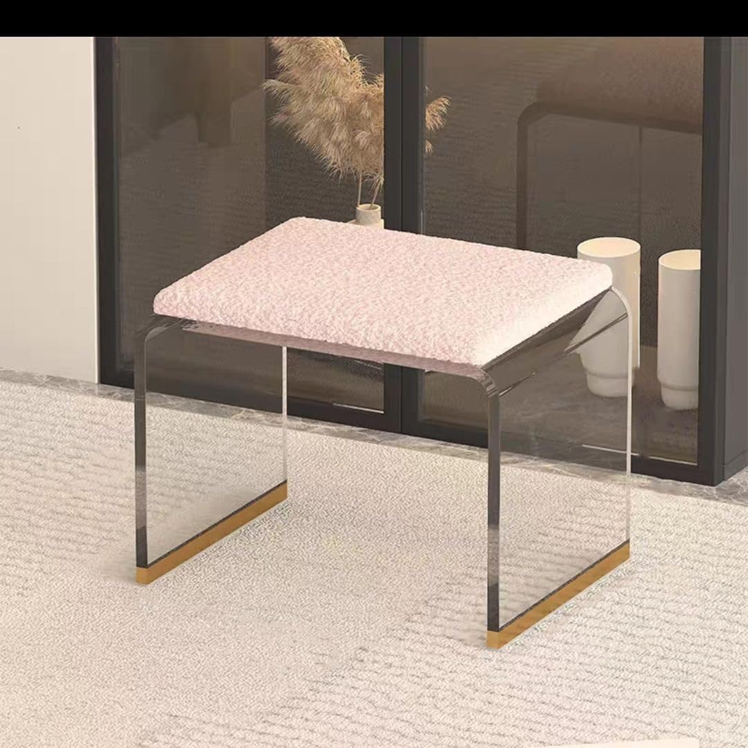 Stool, Transparent Acrylic Stool with Cushion Vanity Chair Small Ottoman Makeup Dining Room Foot Rest for Couch Living Bedroom(Pink,Small)