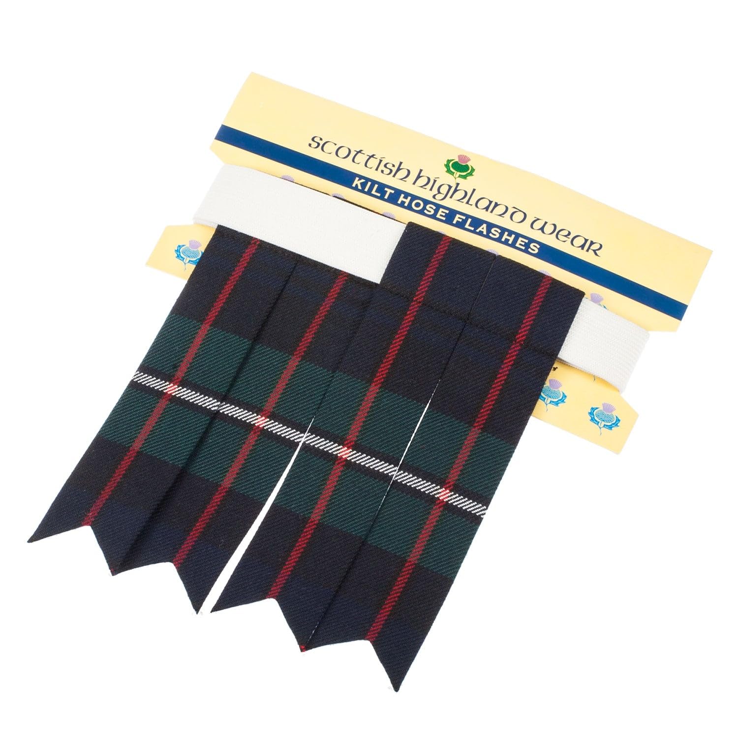 Clanwool Men's Mackenzie Tartan Kilt Flashes – Traditional Highland Garter Flashes For Kilt Hose, Polyviscose Fabric, Adjustable Fit