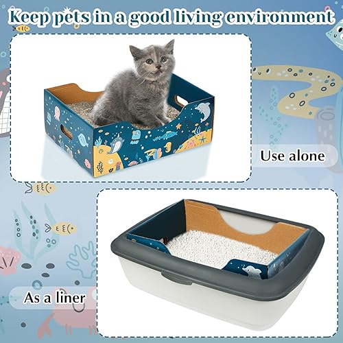Miniatura 6 de Tessco Paquete de 5 cajas de arena desechables para gatos, cajas de arena impermeables de viaje para gatos interiores y exteriores, conejito de